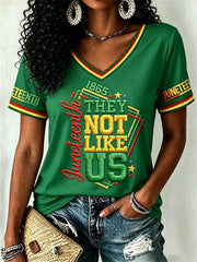 Women's Juneteenth They Not Like Us Since 1865 Print Casual V-Neck Tee