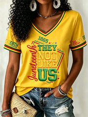 Women's Juneteenth They Not Like Us Since 1865 Print Casual V-Neck Tee