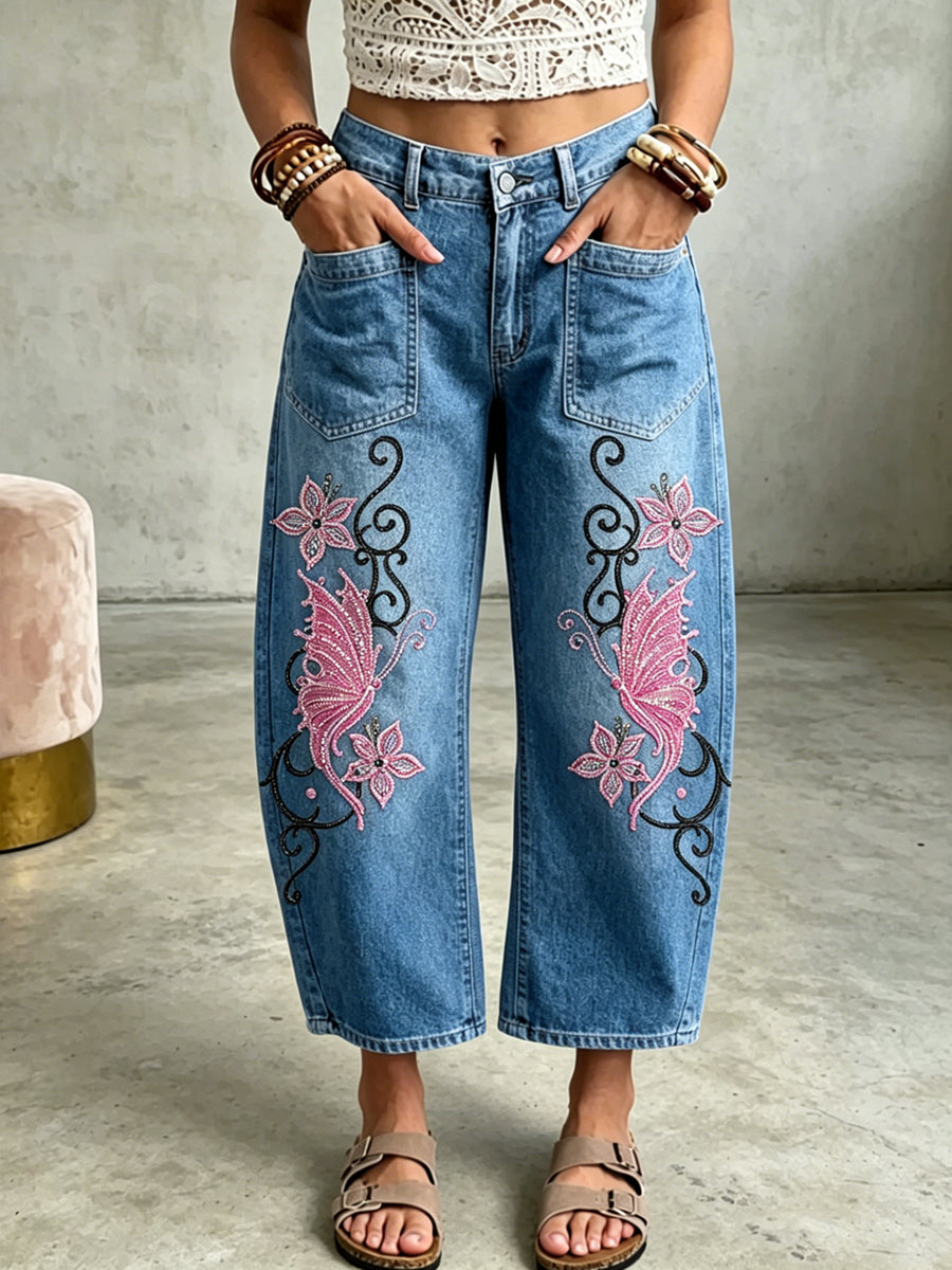 Women's Animal Butterfly Art Print Trousers