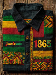 Men's Juneteenth 1865 Traditional African Kente Patchwork Print Short Sleeve Shirt