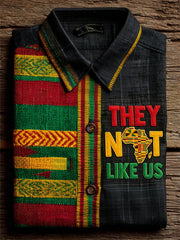 Men's They Not Like Us Black Pride Africa Kente Contrast Print Short Sleeve Shirt