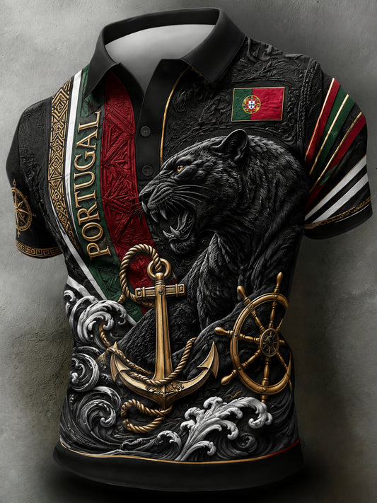 Men's Portugal Football Match Cheering Art Print Polo