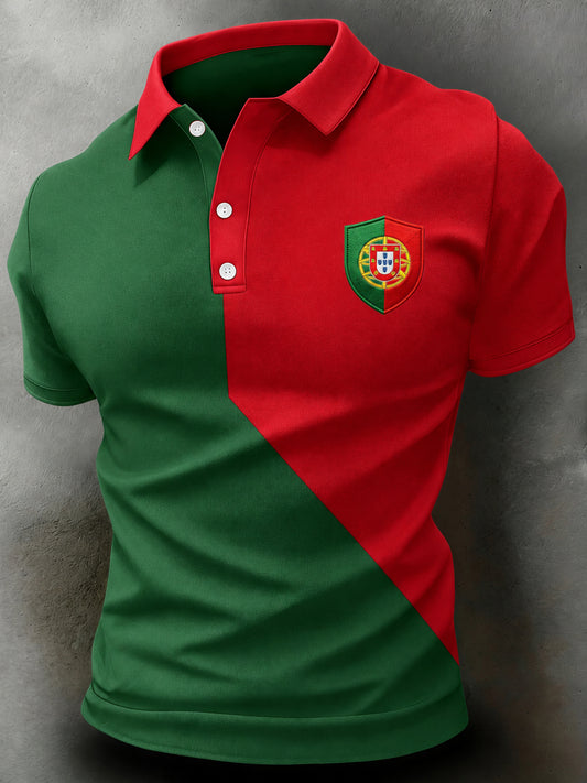 Men's Portugal Football Match Cheering Art Print Polo