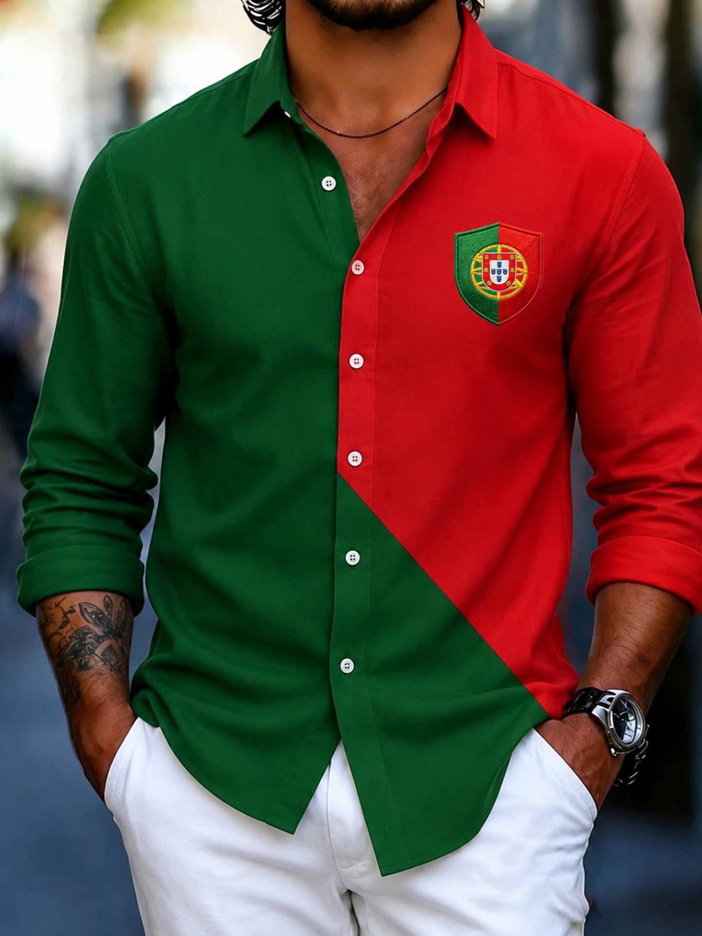 Men's Portugal Football Fan Art Print Long-Sleeve Shirt