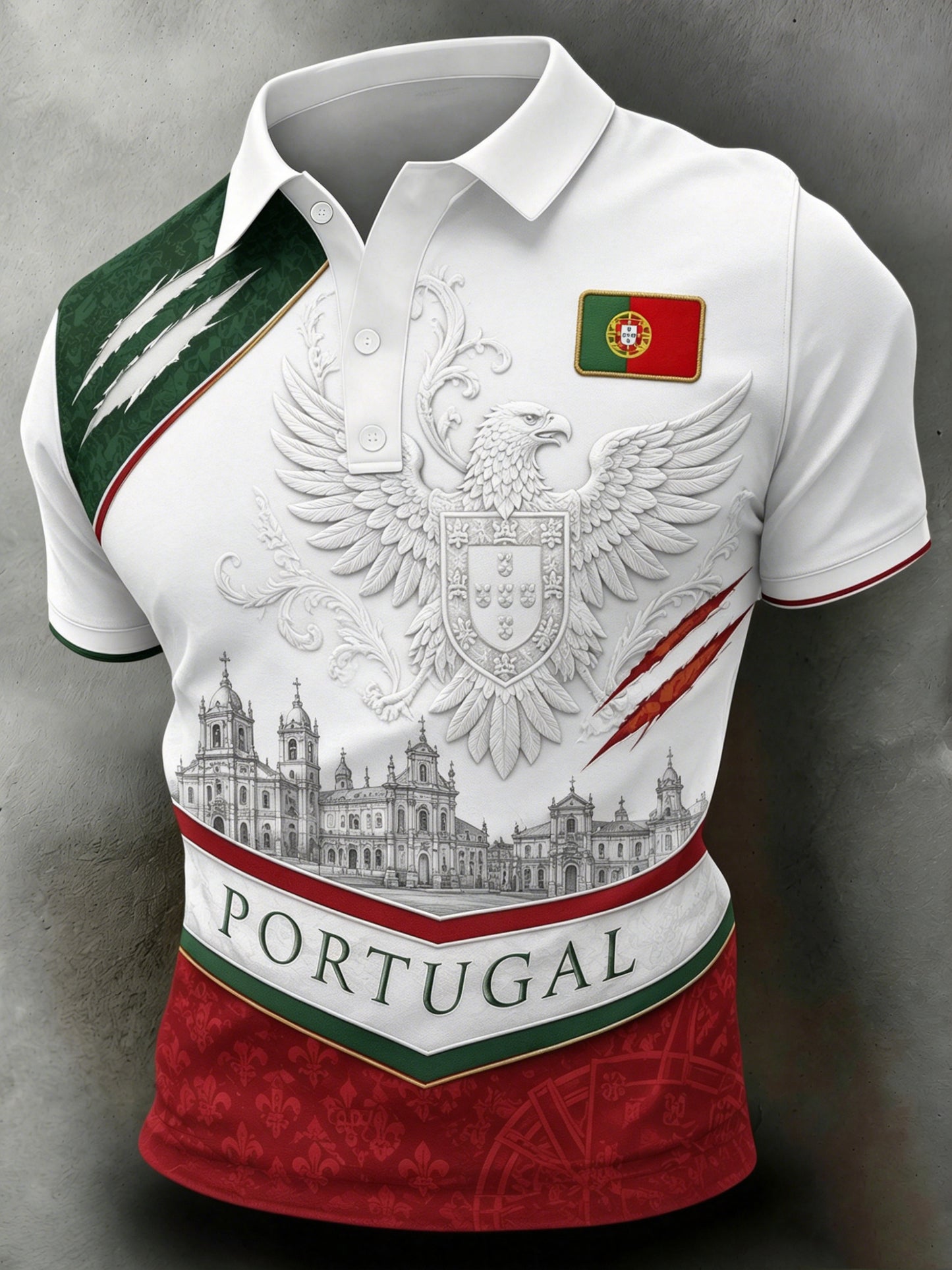 Men's Portugal Football Fan Art-Print Polo Shirt