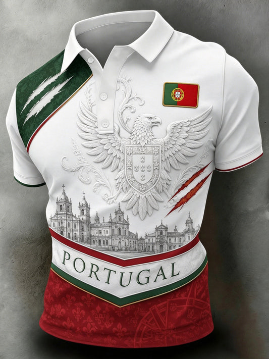 Men's Portugal Football Fan Art-Print Polo Shirt