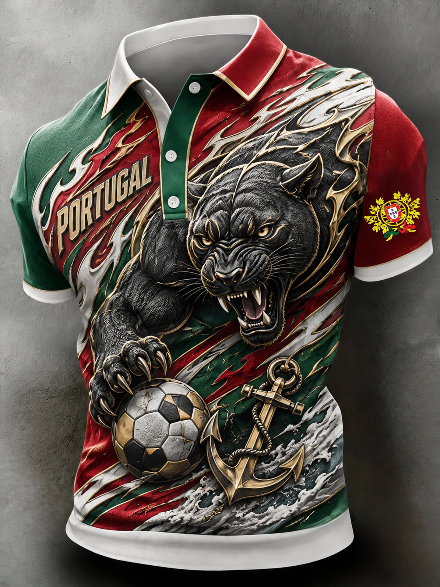 Men's Portugal Football Fan Art-Print Polo Shirt