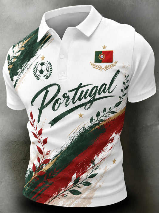 Men's Portugal Football Fan Art Print Polo