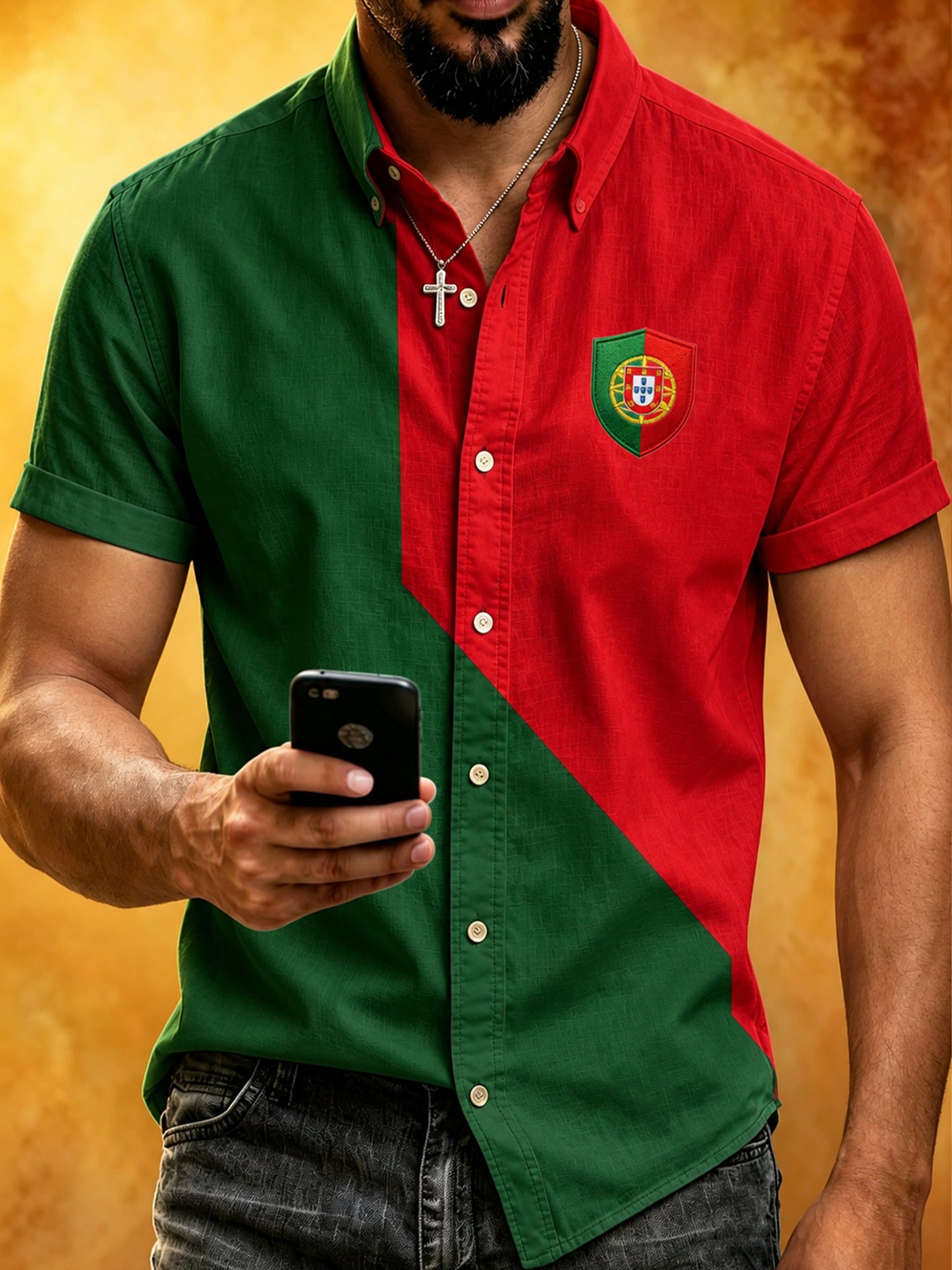 Men's Portugal Football Fan Art Print Short-Sleeve Shirt