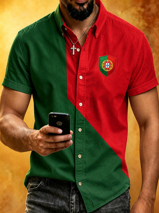Men's Portugal Football Fan Art Print Short-Sleeve Shirt