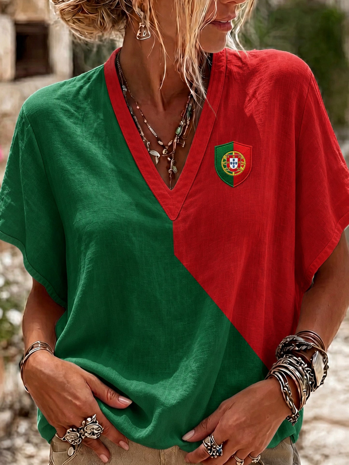 Women's Portugal Football Fan Art Print V-Neck Top