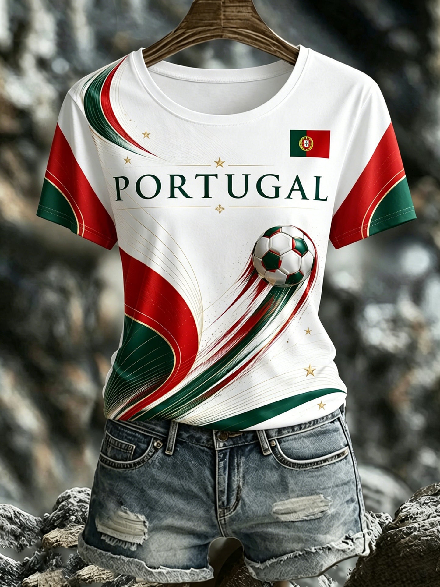 Women's Portugal Football Fan Art Print T-Shirt
