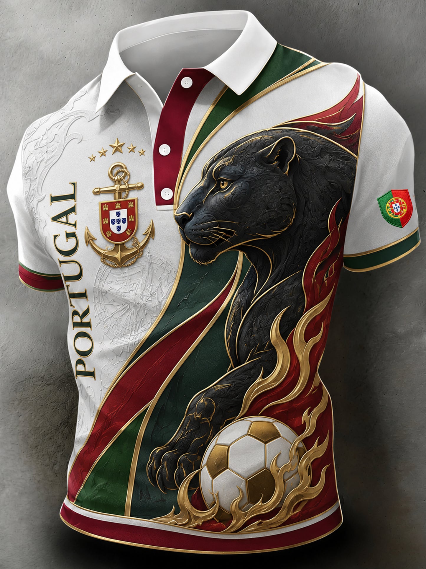 Men's Portugal Football Fan Art-Print Polo Shirt