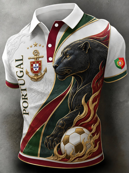 Men's Portugal Football Fan Art-Print Polo Shirt