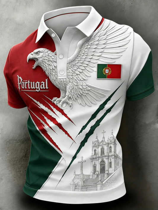 Men's Portugal Football Fan Art-Print Polo Shirt