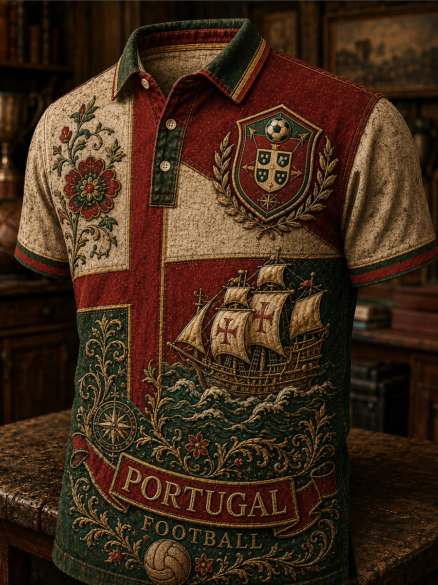 Retro Portugal Football Fan Art Print Casual Jersey