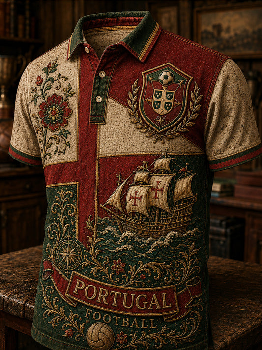Retro Portugal Football Fan Art Print Casual Jersey