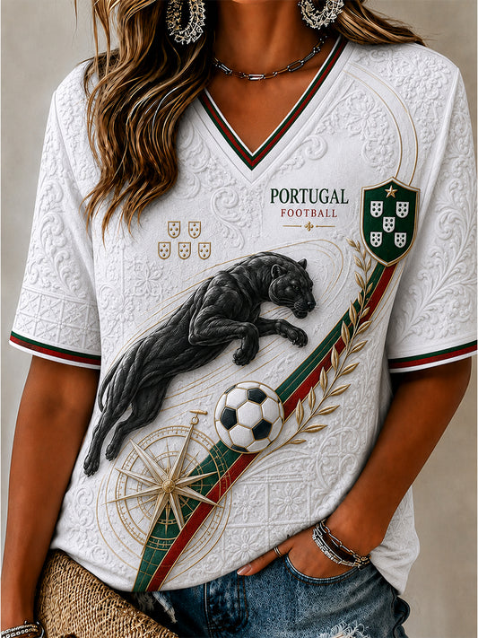 Retro Portugal Football Fan Art Print Casual Jersey