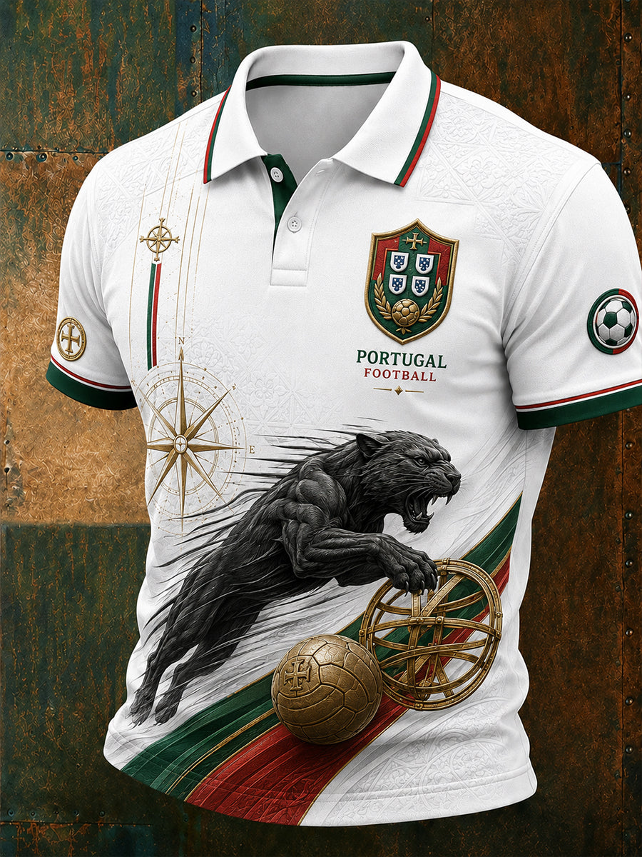 Retro Portugal Football Fan Art Print Casual Jersey