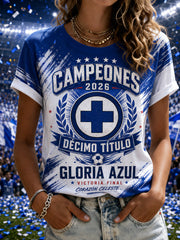 Women's Football-Themed Printed Celebration Short-Sleeve T-Shirt