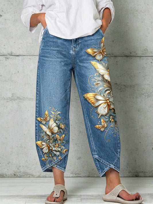 Women's Animal Butterfly Art Print Trousers