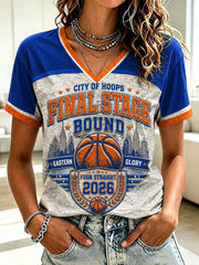 Women's New York Basketball Printed V-neck T-shirt