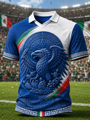 Men's V-Neck Top With Embossed-Texture Mexico Soccer Fan Art Print