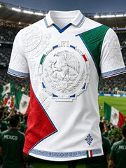Men's V-Neck Top With Embossed-Texture Mexico Soccer Fan Art Print