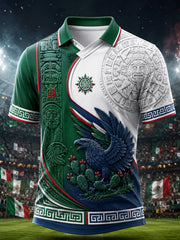 Men's V-Neck Top With Embossed-Texture Mexico Soccer Fan Art Print