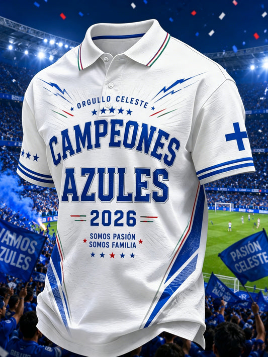 Men's Cruz Azul Football Fan Art Print Polo Shirt