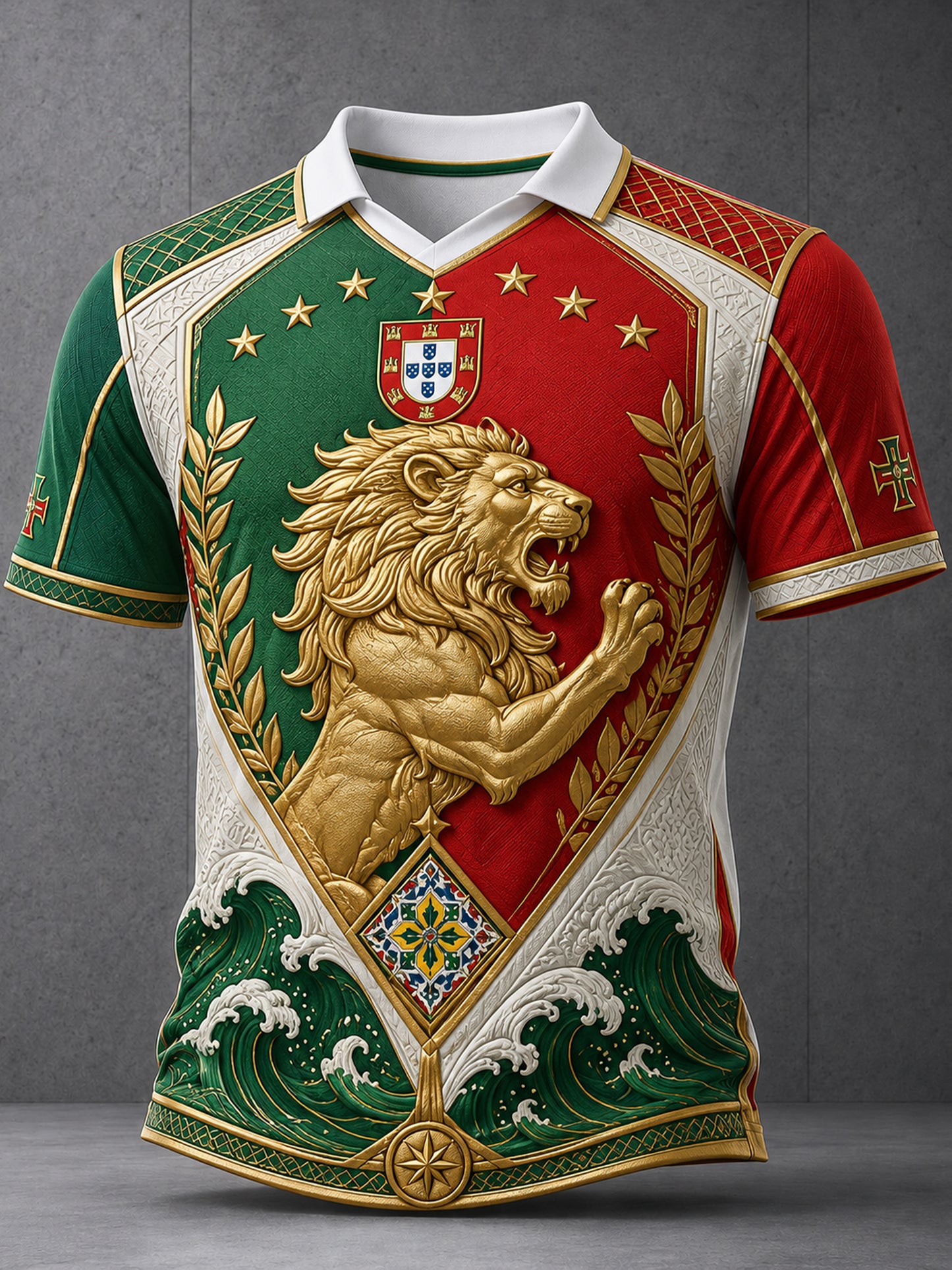 Men's Short-Sleeve Top With Embossed-Texture Portugal Football Art Print