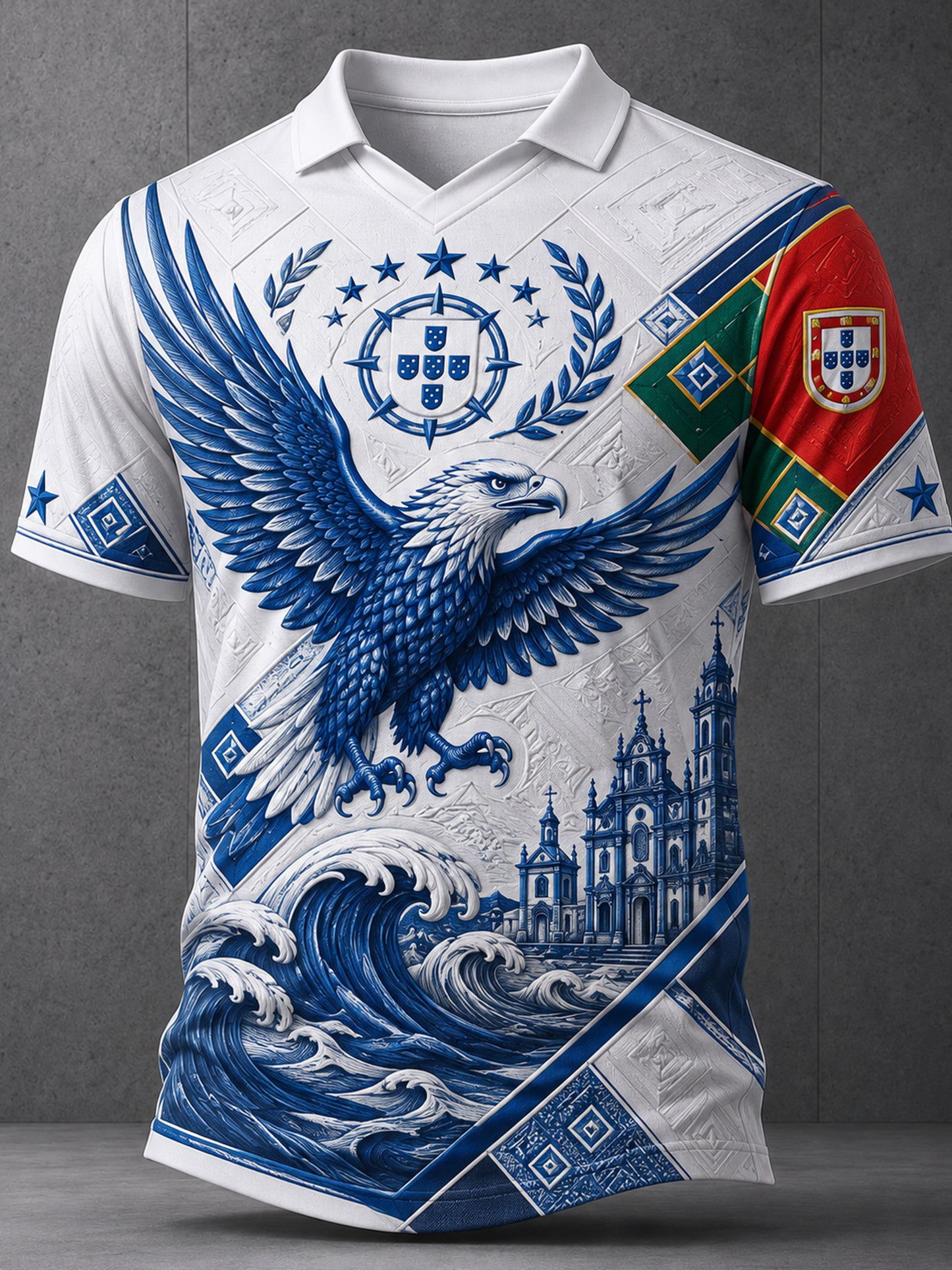 Men's Short-Sleeve Top With Embossed-Texture Portugal Football Art Print