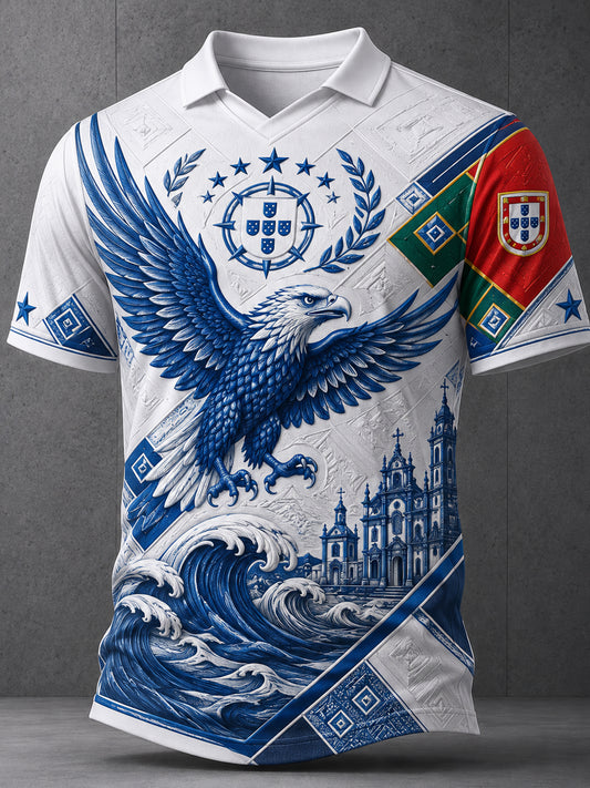 Men's Short-Sleeve Top With Embossed-Texture Portugal Football Art Print