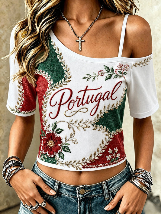 Women's Portugal Football Art Print Short-Sleeve Top