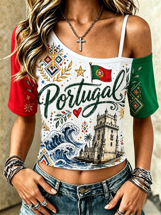 Women's Portugal Football Art Print Short-Sleeve Top