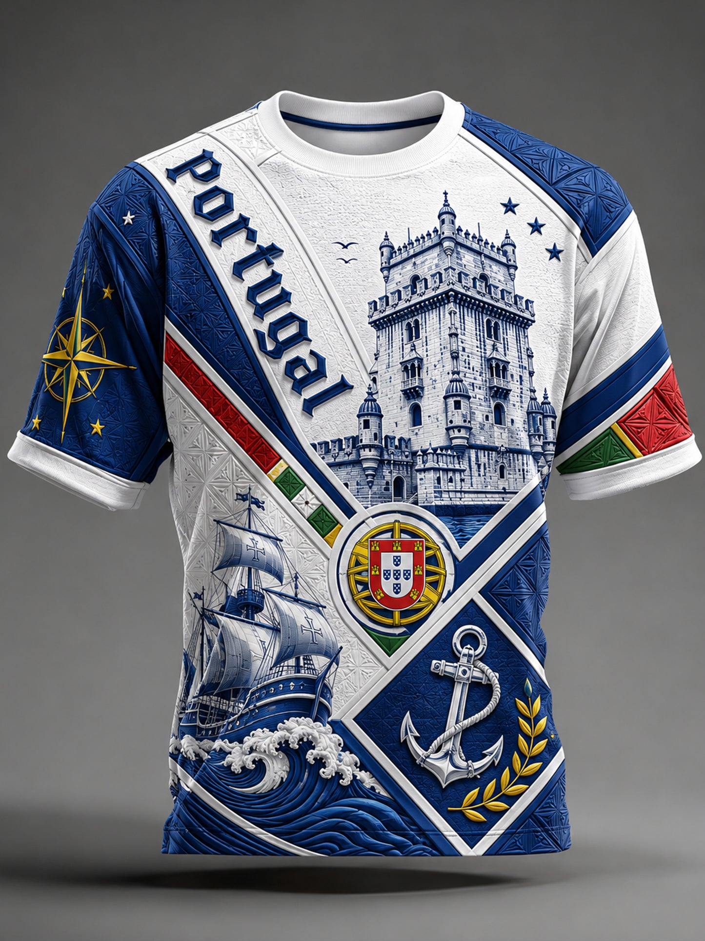 Men's Short-Sleeve Top With Embossed-Texture Portugal Football Art Print