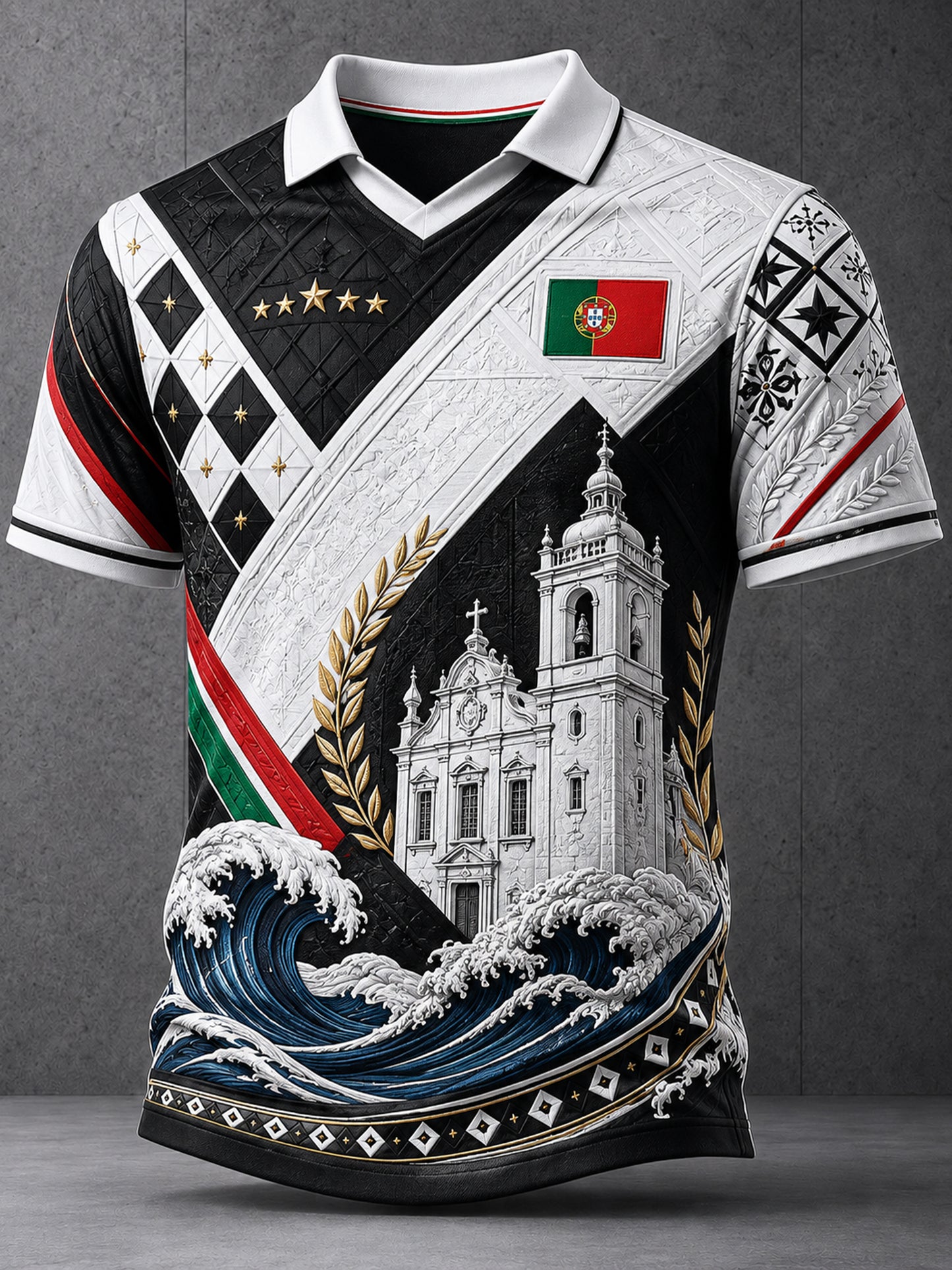 Men's Short-Sleeve Top With Embossed-Texture Portugal Football Art Print