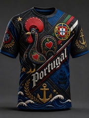 Men's Short-Sleeve Top With Embossed-Texture Portugal Football Art Print