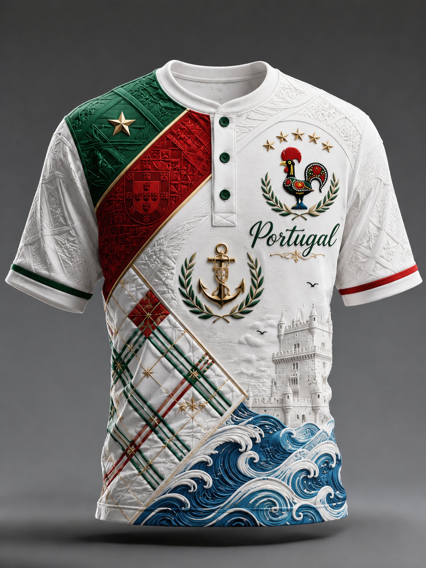Men's Short-Sleeve Top With Embossed-Texture Portugal Football Art Print