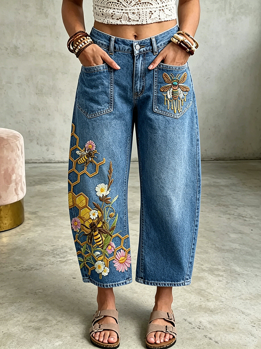 Women's Animal Bees Art Print Pocketing Trousers