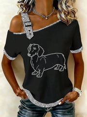 Women's Rhinestone Dachshund Casual T-Shirt