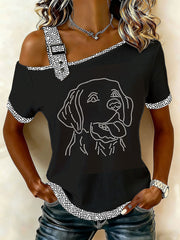 Women's Rhinestone Labrador Casual T-Shirt