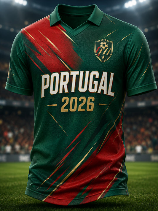 Men's Portugal Football Fan Art Print V-Neck Top