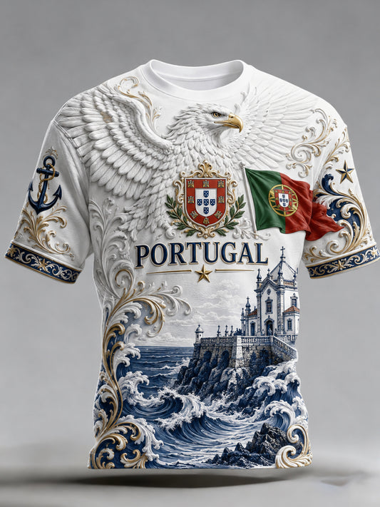 Men's Portugal Football-Themed T-Shirt: Embossed-Texture Fan Art Print