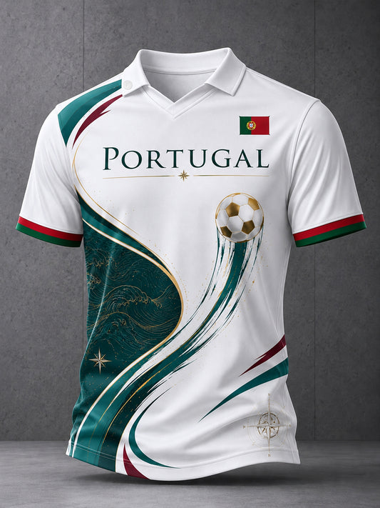 Men's Portugal Football Fan Art Print V-Neck Top