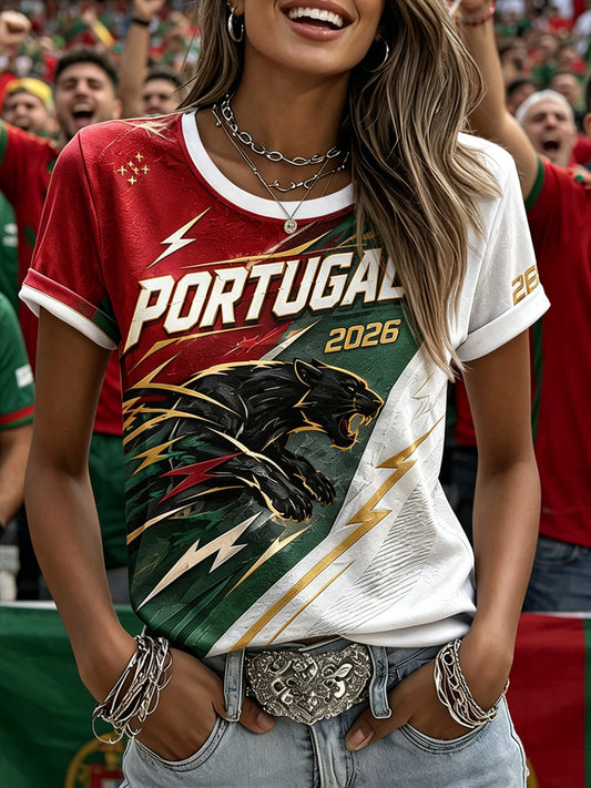 Women's Portugal Football Fan Art Print T-Shirt