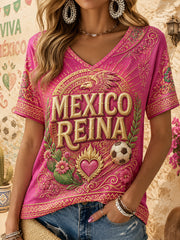 Women's Mexico Football Lover Art Printed T-shirt