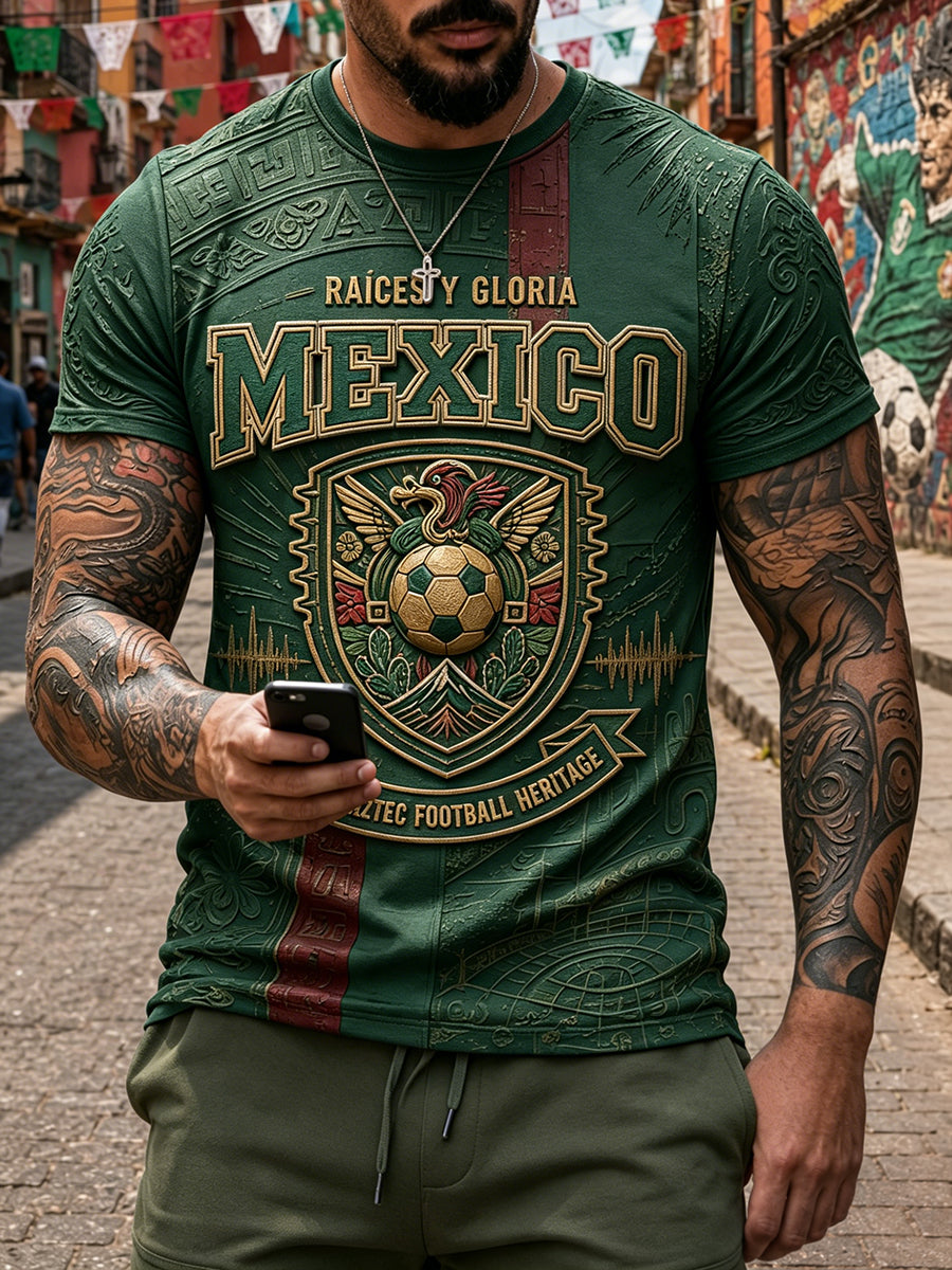 Men's Mexico Football Lover Art Printed T-shirt