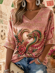 Women's Mexico Football Lover Art Printed T-shirt