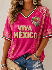 Women's Mexico Football Lover Art Printed T-shirt